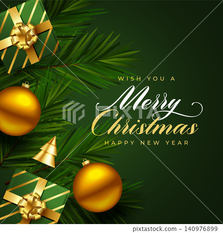 realistic merry christmas greeting background with xmas elements design vector illustration 140976899