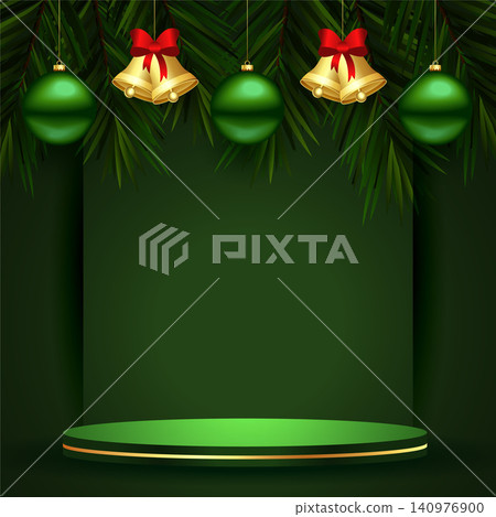 happy xmas and new year background with 3d podium and bauble design vector happy xmas and new year background with 3d podium and bauble design vector 140976900