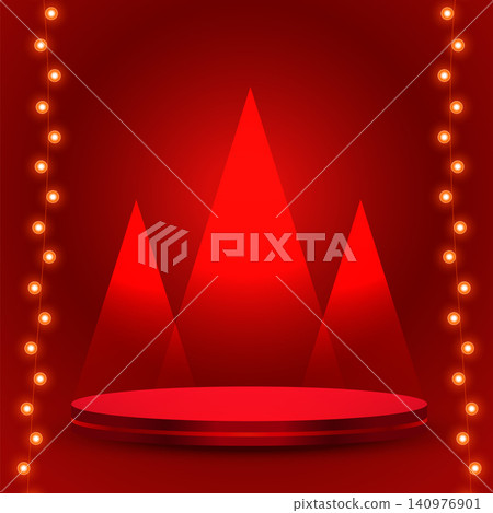 3d podium design on red background with glowing lights vector illustration 3d podium design on red background with glowing lights vector illustration 140976901