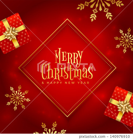 premium merry christmas winter festival red background with giftbox 140976910