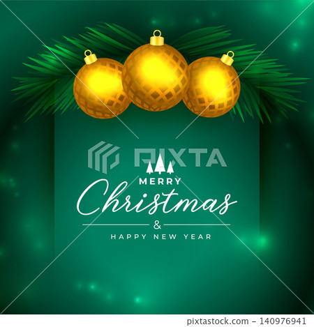 elegant merry christmas invitation card with realistic bauble design elegant merry christmas invitation card with realistic bauble design 140976941