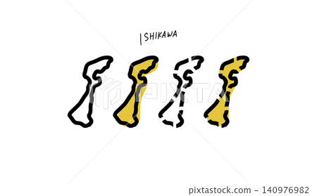 手繪向量插圖,以黑色和黃色為主色調,描繪了石川縣的地圖。 手繪向量插圖,以黑色和黃色為主色調,描繪了石川縣的地圖。 140976982
