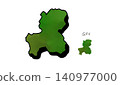 A hand-drawn vector illustration of a map of Gifu Prefecture with gradient colors. 140977000