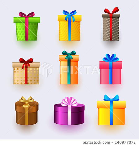 set of 3d present box icons design for christmas celebration 140977072