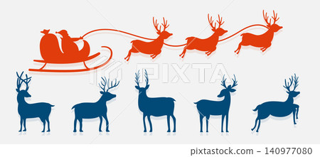 christmas santa claus flying on sleigh with reindeer design in set christmas santa claus flying on sleigh with reindeer design in set 140977080