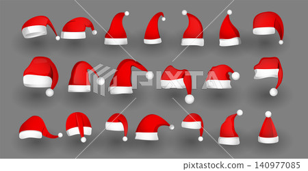 set of isolated red santa claus hats design for christmas holiday 140977085