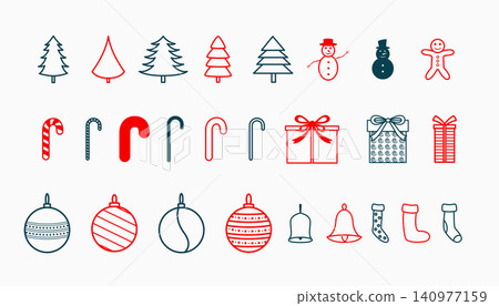 pack of xmas decor elements design in line style pack of xmas decor elements design in line style 140977159
