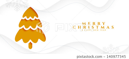 paper style merry christmas party invitation banner with xmas tree 140977345