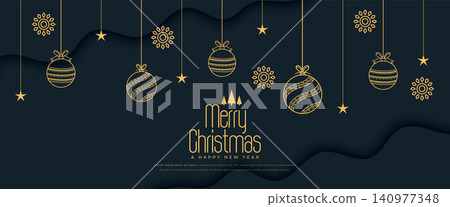 merry christmas festive invitation banner with hanging golden bauble merry christmas festive invitation banner with hanging golden bauble 140977348