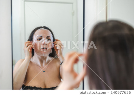Beauty Portrait of Woman Applying Face Cream Beauty Portrait of Woman Applying Face Cream 140977636