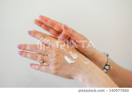 Hand Skincare and Light Manicure Close-Up Hand Skincare and Light Manicure Close-Up 140977660