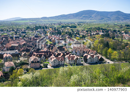 Elevated View Historic Town Skyline Rooftops and Spires Elevated View Historic Town Skyline Rooftops and Spires 140977903