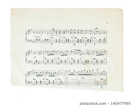 Sheet of music paper torn horizontally with visible staff lines and notes. Creative concept of separation, change, or unfinished melody. Isolated on transparent background Sheet of music paper torn horizontally with visible staff lines and notes. Creative concept of separation, change, or unfinished melody. Isolated on transparent background 140977995