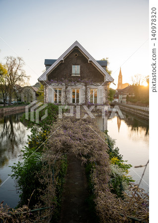 Riverside Cottage Bathed in Sunrise Narrow Garden Path Riverside Cottage Bathed in Sunrise Narrow Garden Path 140978320