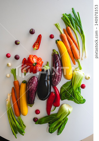Vertical fresh produce arranged for prep Vertical fresh produce arranged for prep 140978353