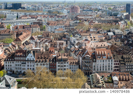 Aerial Strasbourg Riverside Blocks Waterfront Facades Aerial Strasbourg Riverside Blocks Waterfront Facades 140978486