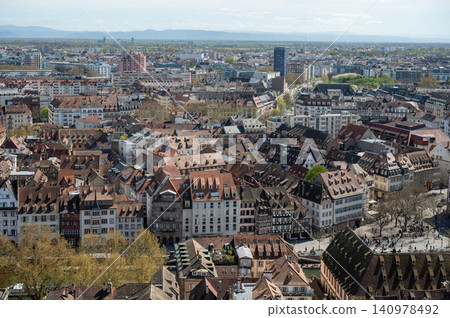 Aerial Strasbourg Central Neighborhood Market Rooftops Aerial Strasbourg Central Neighborhood Market Rooftops 140978492