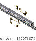 Isometric illustration of a railway crossing gate and tracks. Railway and transportation infrastructure material. 140978878