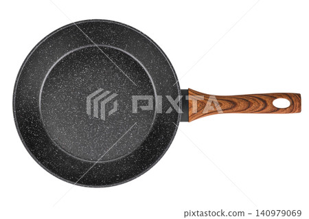 Top view of a black non-stick frying pan isolated on white background Top view of a black non-stick frying pan isolated on white background 140979069