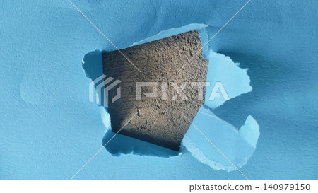 Torn Blue Paper Hole with Rough Gray Concrete Texture Background Torn Blue Paper Hole with Rough Gray Concrete Texture Background 140979150