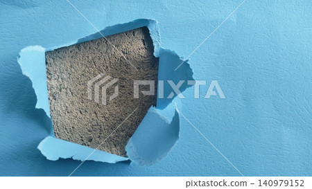 Torn Blue Paper Hole with Rough Gray Concrete Texture Background Torn Blue Paper Hole with Rough Gray Concrete Texture Background 140979152