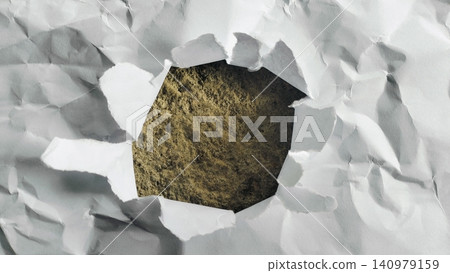Torn Crumpled White Paper Hole with Rough Textured Concrete Background Torn Crumpled White Paper Hole with Rough Textured Concrete Background 140979159