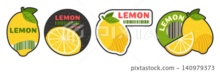 Lemon fruit label set badge organic fresh quality tag farm shop grocery store packaging tropical tag 140979373
