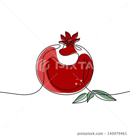 Continuous line drawing of pomegranate. Minimalist black linear sketch isolated on white background. Hand drawn vector illustration. 140979461