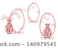 ceramic vase and sakura flower branches with elegant art nouveau style vector frame 140979545