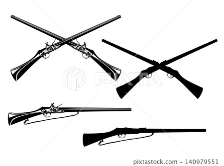 crossed hunting guns black and white vector design set crossed hunting guns black and white vector design set 140979551