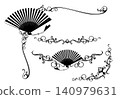 black and white vector frame border decorative elements with hand fan theater accessory 140979631