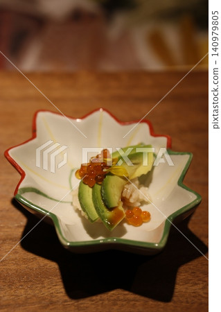 Avocado and Roe Sushi in Star-Shaped Bowl Avocado and Roe Sushi in Star-Shaped Bowl 140979805