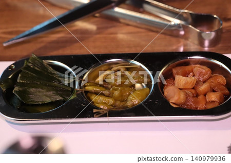 Tray of Preserved Foods and Leaves Tray of Preserved Foods and Leaves 140979936