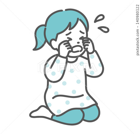 一幅女孩揉眼睛哭泣的插圖。 一幅女孩揉眼睛哭泣的插圖。 140980122