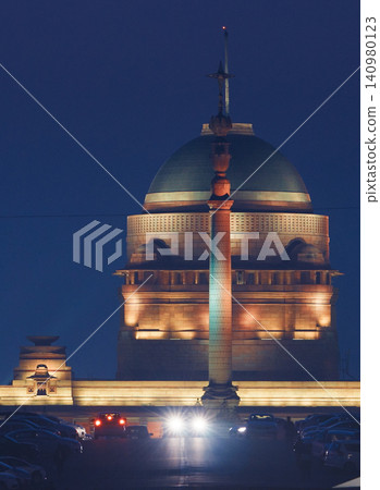 Rashtrapati Bhavan Dome and Jaipur Column at Night Rashtrapati Bhavan Dome and Jaipur Column at Night 140980123