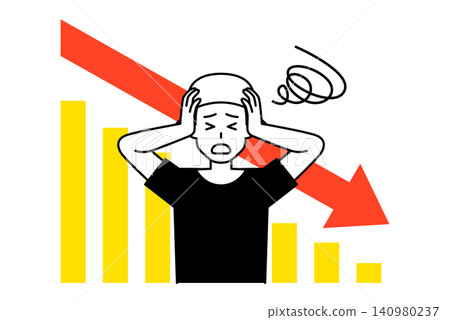 A male bartender at a bar, looking troubled by a declining graph. A male bartender at a bar, looking troubled by a declining graph. 140980237