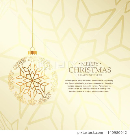 elegant christmas background with hanging golden ball made with snaowflakes elegant christmas background with hanging golden ball made with snaowflakes 140980942
