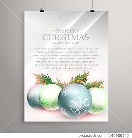 christmas greeting card template flyer with realistic festival balls 140980943