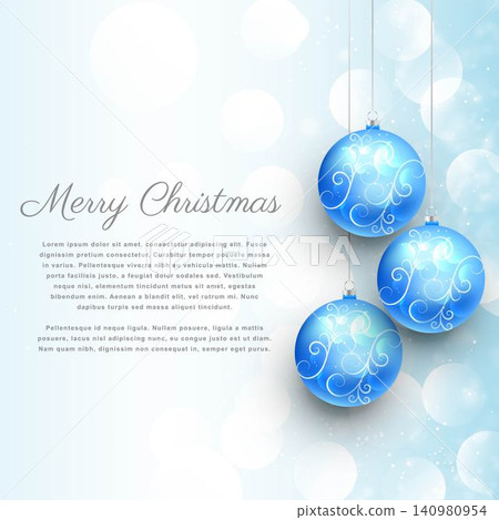 hanging blue christmas balls with floral decoration and bokeh effect. merry christmas background hanging blue christmas balls with floral decoration and bokeh effect. merry christmas background 140980954