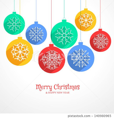 colorful hanging christmas balls background with snowflakes colorful hanging christmas balls background with snowflakes 140980965