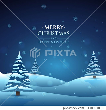 Beautiful Merry christmas greeting card with trees 140981010
