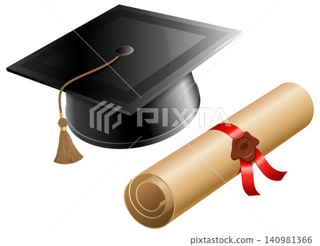 Graduation Cap and Diploma 140981366