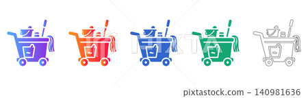 Set of Five Cleaning Cart Icons Set of Five Cleaning Cart Icons 140981636