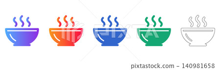 Hot Food Bowl Vector Icon Set Hot Food Bowl Vector Icon Set 140981658