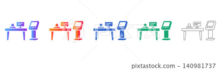 Checkout Counter and Kiosk Icon Set Checkout Counter and Kiosk Icon Set 140981737