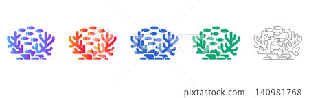 Coral Reef and Fish Ecosystem Vector Icon Set Coral Reef and Fish Ecosystem Vector Icon Set 140981768