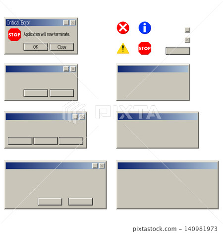 Pixel style error window construction kit with icons and buttons, vector set Pixel style error window construction kit with icons and buttons, vector set 140981973