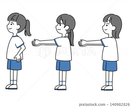 Three elementary school girls line up together in a friendly group; the colors are minimal and simple. Three elementary school girls line up together in a friendly group; the colors are minimal and simple. 140982826