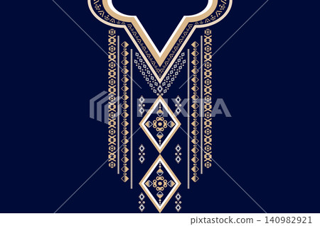 Necklace ethnic pattern. Neckline embroidery. Ethnic collar lace oriental pattern. Neckline floral designs for dress, textile, fabric, cloth, fashion, print Necklace ethnic pattern. Neckline embroidery. Ethnic collar lace oriental pattern. Neckline floral designs for dress, textile, fabric, cloth, fashion, print 140982921
