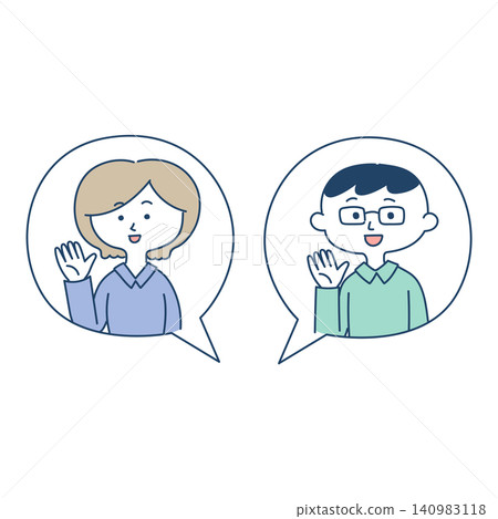 A set of chat icons of men and women greeting and waving. A set of chat icons of men and women greeting and waving. 140983118